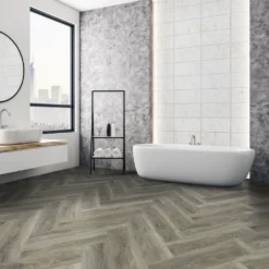 Liberty Floors Signature Grey - Lifestyle SPC Herringbone 5.5mm Rigid Core Vinyl Flooring (324720)