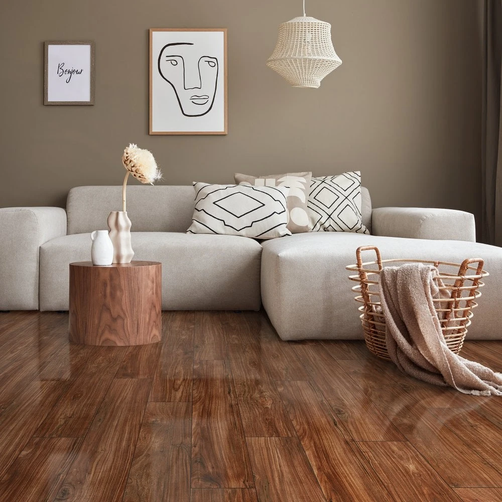 Liberty Floors Walnut - Lustre 8mm High Gloss Laminate Flooring (217785) 5 Liberty Floors Walnut - Lustre 8mm High Gloss Laminate Flooring (217785) - Image 5